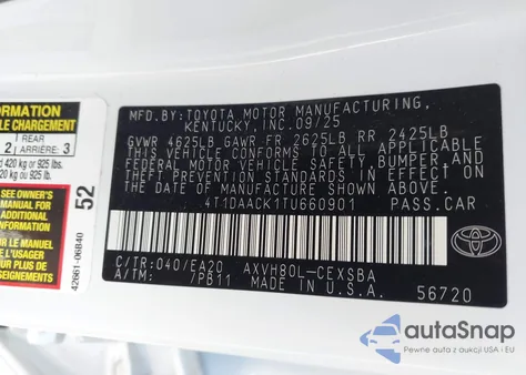 2026 Toyota Camry Se из США, поврежденный, VIN 4T1DAACK1TU660901